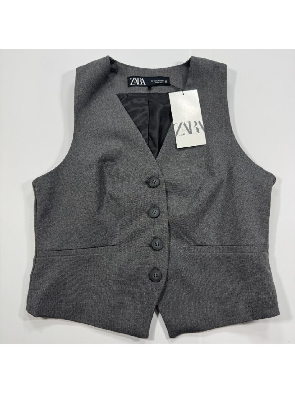 Zara Suit Vest Womens M Gray Preppy Business Formal Office Career Lined Academia